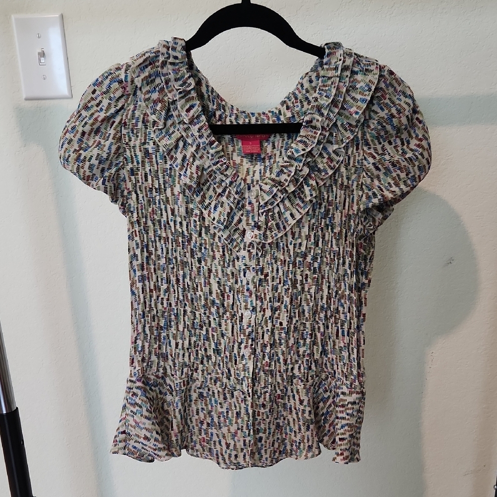 Sunny Leigh Multi-Color Smocked Blouse with Peter Pan Collar